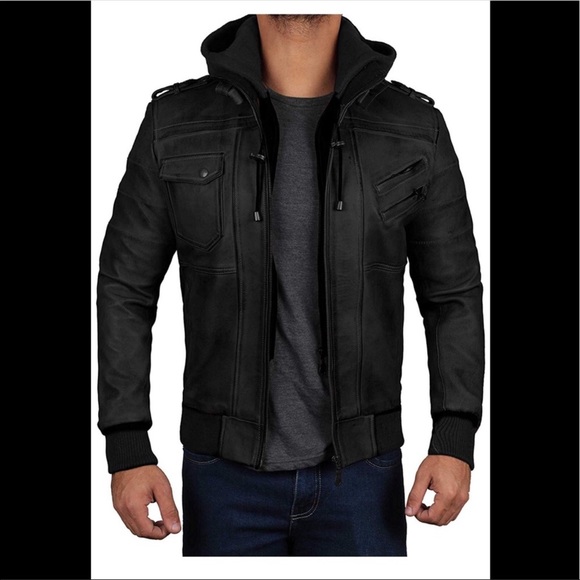 🌵 Real leather black bomber moto jacket - Picture 2 of 5